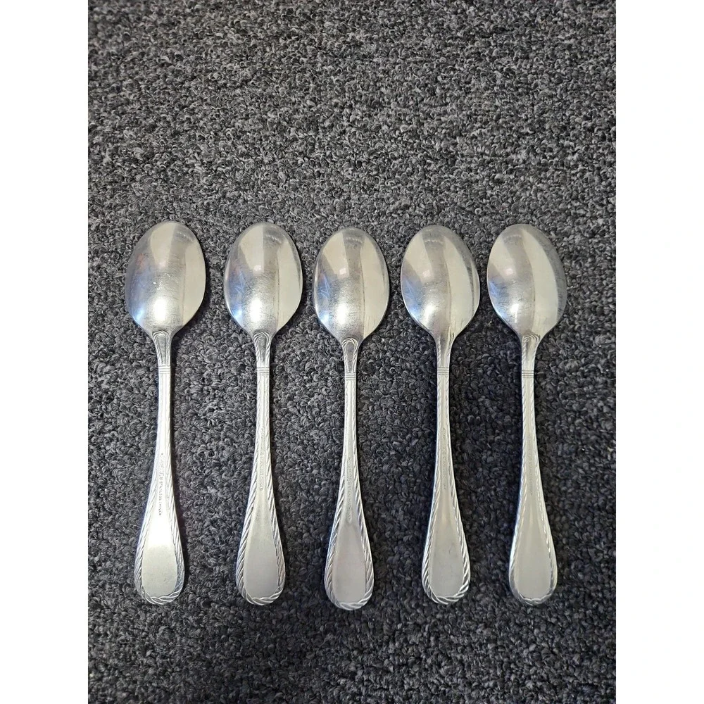Set Of 5 Soup Spoons Cambridge Carlyle Frost Stainless Rope Trim 8